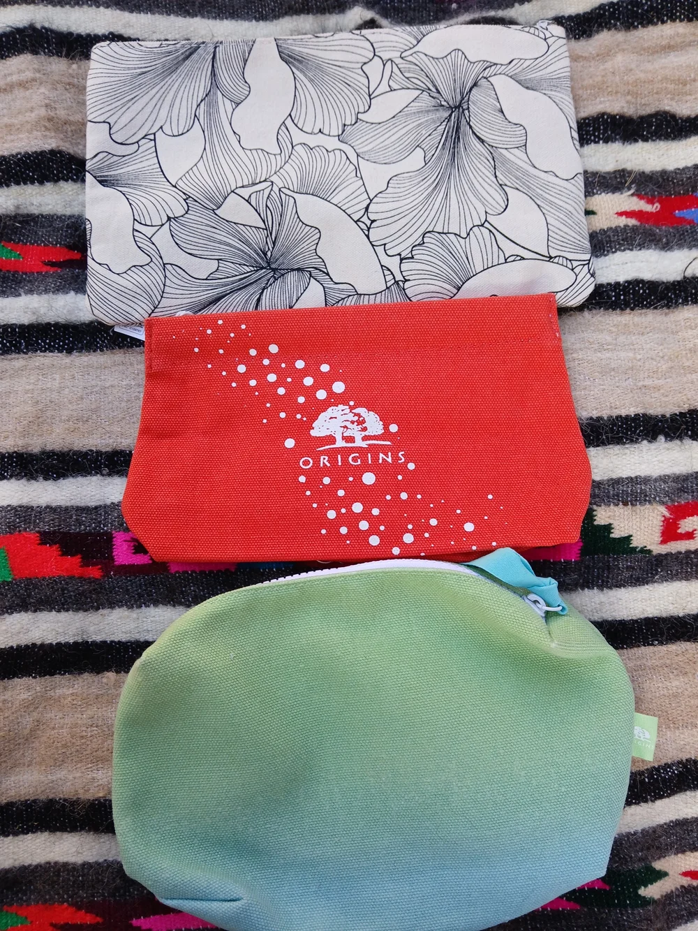 Origins Cosmetic Pouch Set Of 3 - Red, Green, Black/White